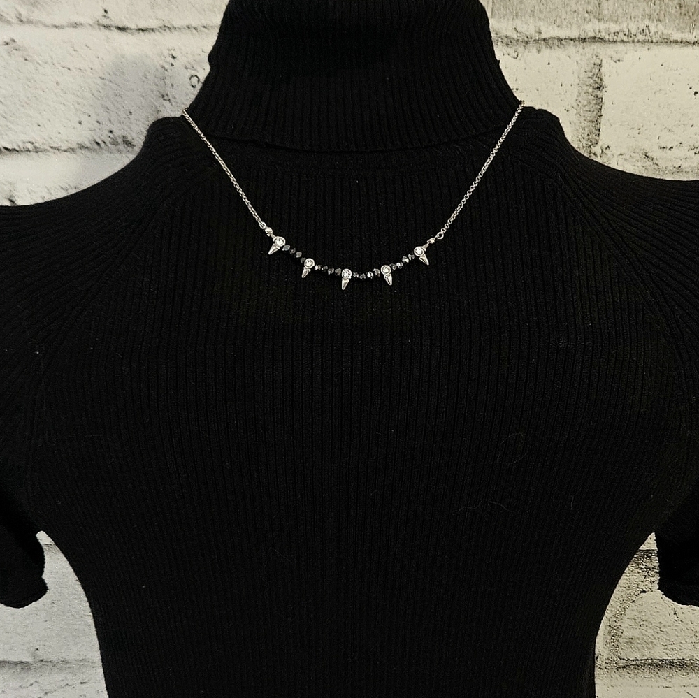 Lia Sophia Silver Tone Spike Rhinestone Choker Necklace Y2K Goth Punk